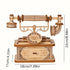 Puzzle 3D téléphone rétro en bois avec dimensions : largeur 18cm, profondeur 11cm, hauteur 22cm, maquette assemblée vue de face