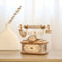 Puzzle 3D téléphone rétro en bois posé sur meuble, objet de décoration vintage pour salon ou bureau avec cadran et tiroir