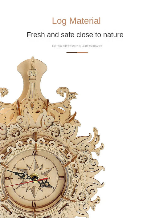 DIY Wooden Wall Clock Model Toys Assembling Retro Wood Building Blocks Kits for Teens Adults 3D Puzzles Electronic Watch Gift