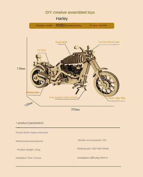 Wooden Motorcycle Mechanical Puzzles 3d Easy Assemble Building Blocks Kits for Teens Adults DIY Cyberpunk Collection Models Gift