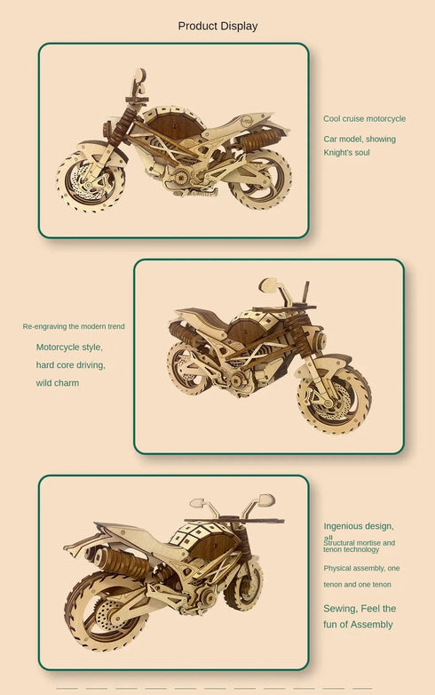 Wooden Motorcycle Mechanical Puzzles 3d Easy Assemble Building Blocks Kits for Teens Adults DIY Cyberpunk Collection Models Gift