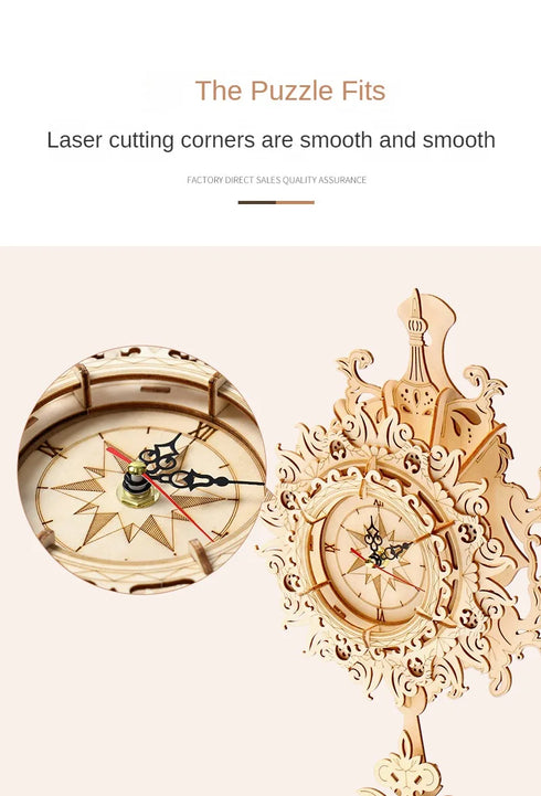 DIY Wooden Wall Clock Model Toys Assembling Retro Wood Building Blocks Kits for Teens Adults 3D Puzzles Electronic Watch Gift