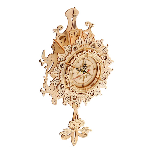 DIY Wooden Wall Clock Model Toys Assembling Retro Wood Building Blocks Kits for Teens Adults 3D Puzzles Electronic Watch Gift