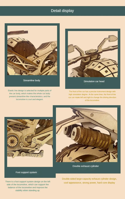 Wooden Motorcycle Mechanical Puzzles 3d Easy Assemble Building Blocks Kits for Teens Adults DIY Cyberpunk Collection Models Gift