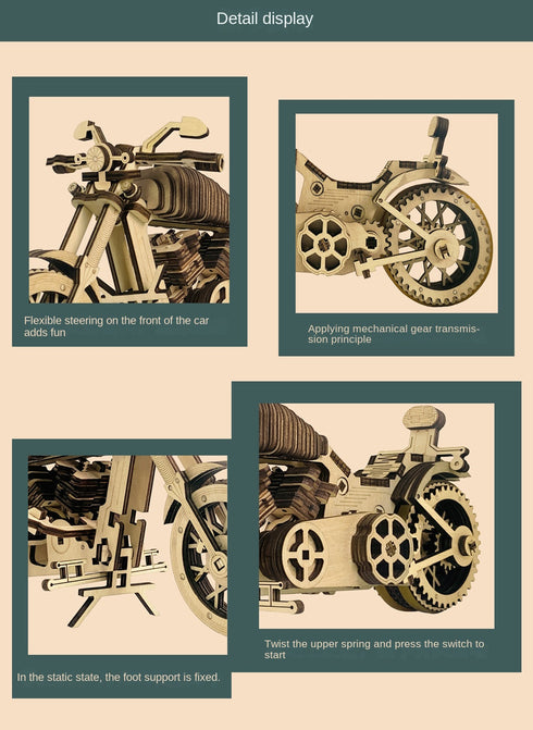 Wooden Motorcycle Mechanical Puzzles 3d Easy Assemble Building Blocks Kits for Teens Adults DIY Cyberpunk Collection Models Gift