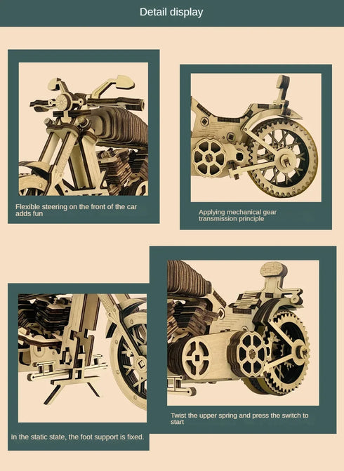 Wooden Motorcycle Mechanical Puzzles 3d Easy Assemble Building Blocks Kits for Teens Adults DIY Cyberpunk Collection Models Gift