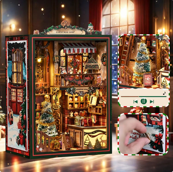 Book Nook de Noël – Serre-Livre Illuminé avec Boîte à Musique