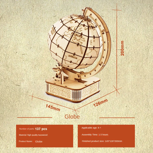 Puzzle 3D Globe Terrestre en Bois – Maquette Rotative à Assembler